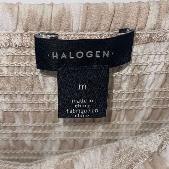 Halogen Womens‎ Square Neck Variegated Smocked Puff Sleeve Blouse Tan Medium NWT - Picture 4 of 7